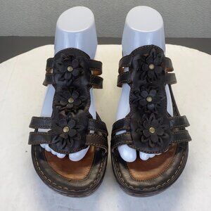 Born Women's Black Leather Flower Wedge Floral Sandals Size 11M